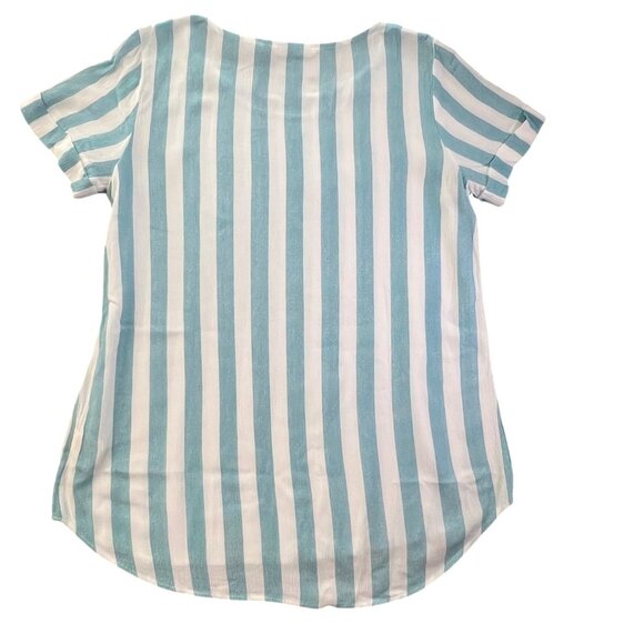 Soft Surroundings Women's Striped Tee Shirt Aqua & White Size Small - Picture 4 of 7